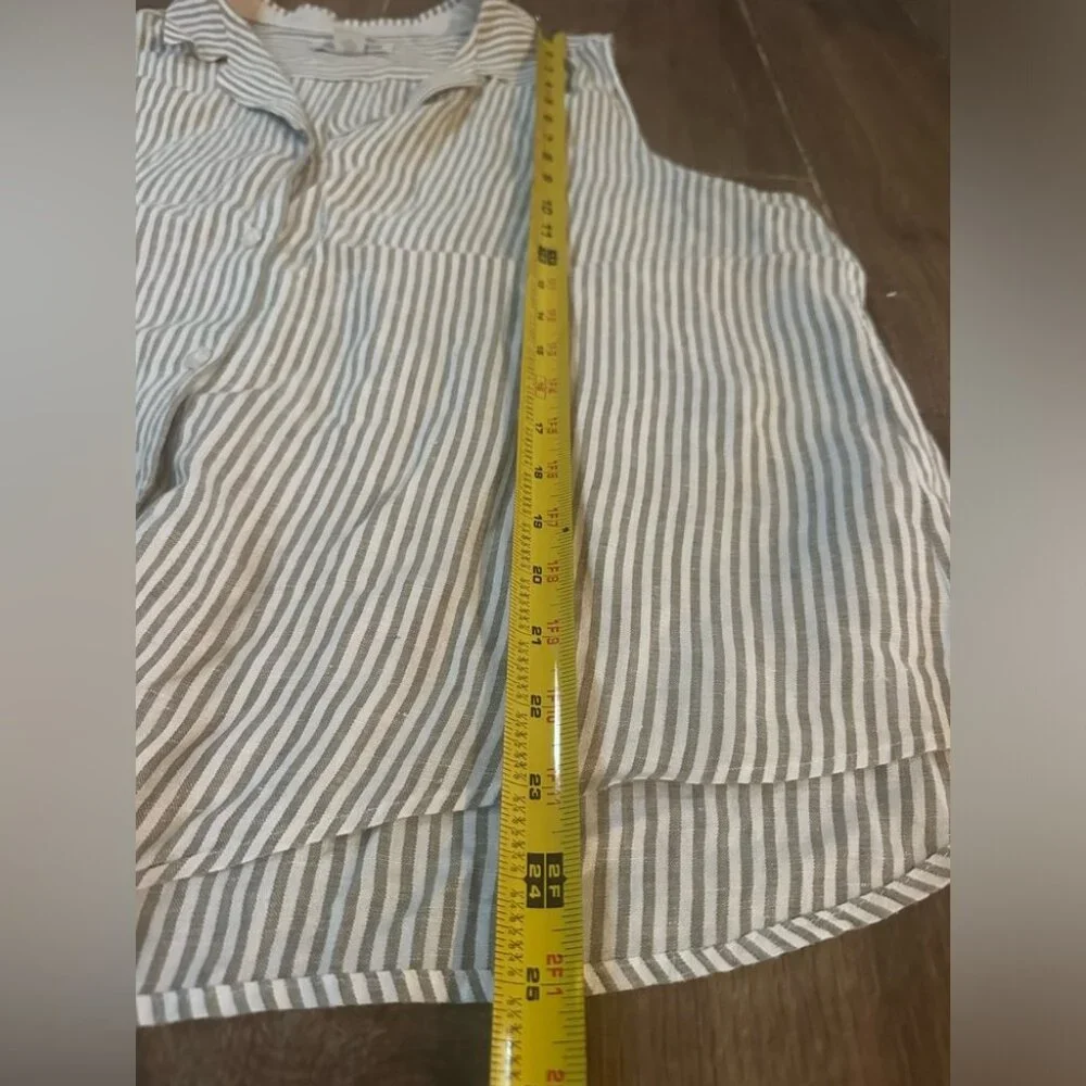 Tommy Bahama Linen Blend Striped Sleeveless Button Down Blouse Minimalist Sz XL - Picture 2 of 9